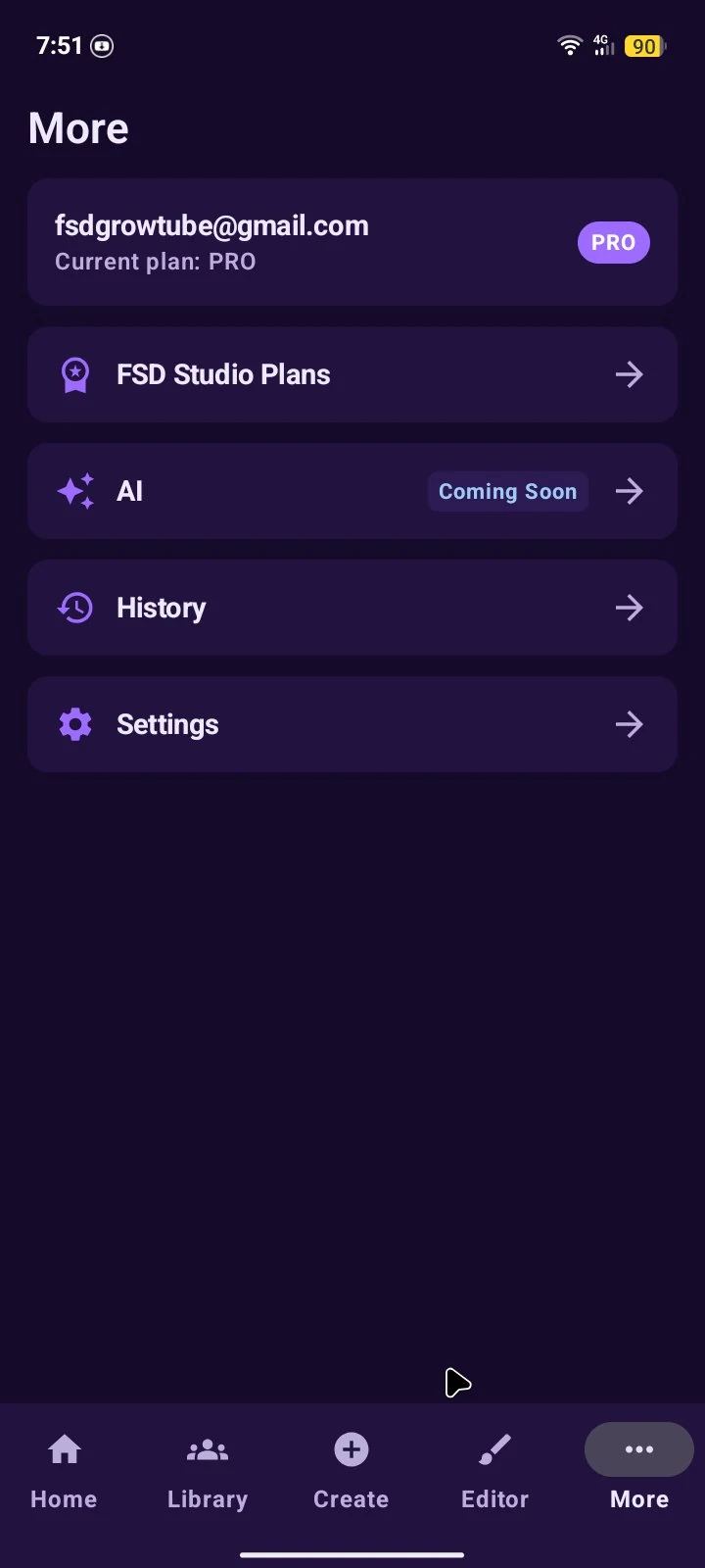 FSD Studio account screen showing the current plan